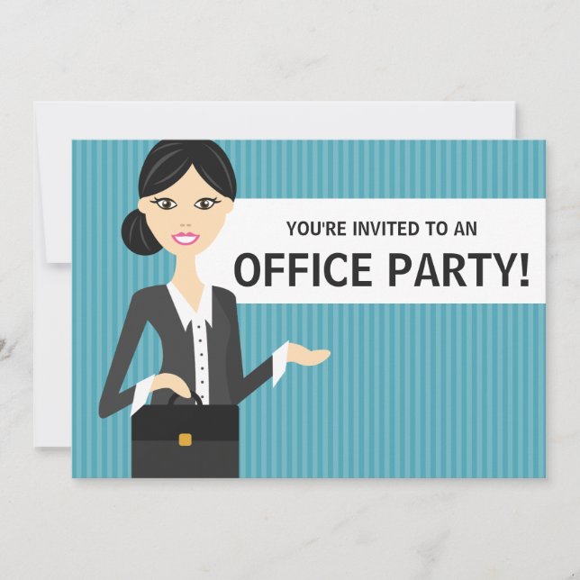 Cute Business Woman With Black Hair Office Party Invitation (Front)