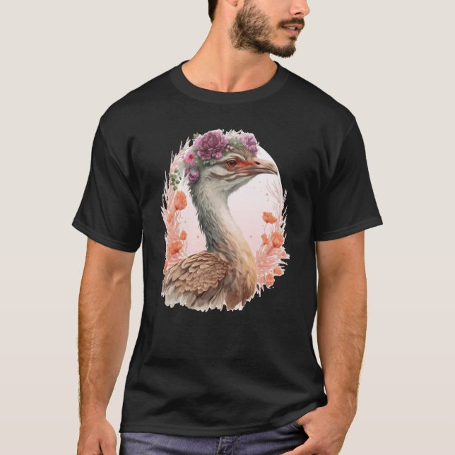 Cute Bustard Bird Watching Flower Crown Floral Bir T-Shirt (Front)