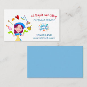 Cute Busy Cartoon Maid Cleaning Service Business Card