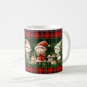 Cute Busy Elves Christmas Green Plaids  Coffee Mug