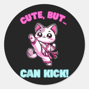 Cute But Can Kick Taekwondo Cat Funny Girls Karate Classic Round Sticker