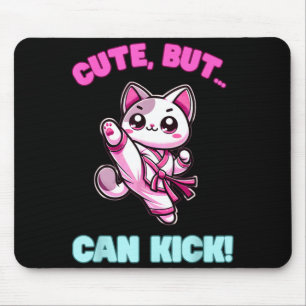 Cute But Can Kick Taekwondo Cat Funny Girls Karate Mouse Pad