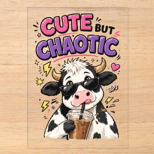 Cute but chaotic cow with iced coffee acrylic invitations