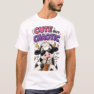 Cute but chaotic cow with iced coffee T-Shirt