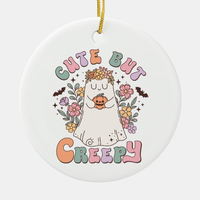 Cute But Creepy Halloween Ceramic Ornament (Front)