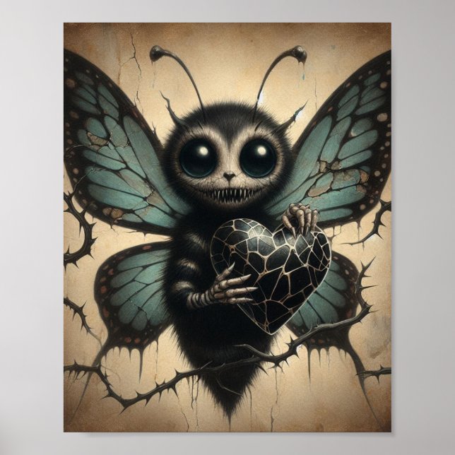Cute but Creepy Vampire Butterfly with Black Heart Poster (Front)
