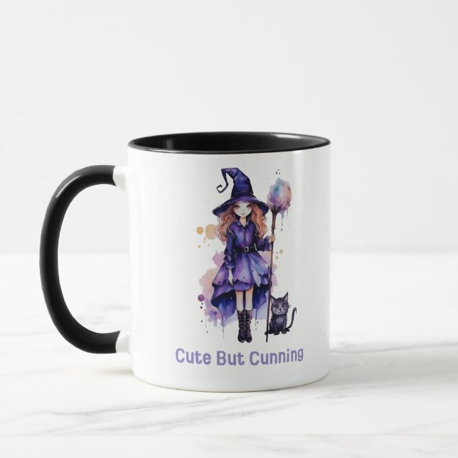 Cute But Cunning Black Cat Witch Halloween Mug (Left)