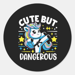 Cute But Dangerous Funny Cool Karate Unicorn Girl Classic Round Sticker