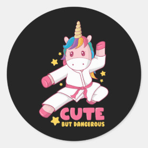 Cute But Dangerous Funny Girls Karate Unicorn Love Classic Round Sticker