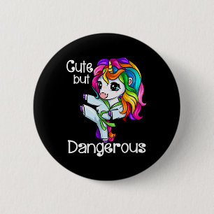 Cute But Dangerous Funny Karate Unicorn Girl  6 Cm Round Badge