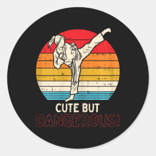 Cute But Dangerous Girl Ponytail Kick Karate Taekw Classic Round Sticker