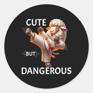 Cute But Dangerous Karate Sheep High Kick 1 Classic Round Sticker