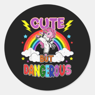 Cute but Dangerous Karate Taekwondo Unicorn Girl Classic Round Sticker