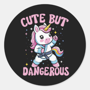 Cute But Dangerous Kawaii Unicorn Playing Karate G Classic Round Sticker