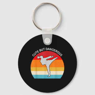 Cute But Dangerous Martial Arts Kick Silhouette Key Ring