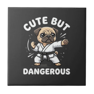Cute But Dangerous Pug Dog Karate Ceramic Tile