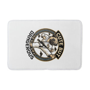 Cute But Dangerous Pug Dog Karate Kick_1 Bath Mat