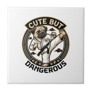 Cute But Dangerous Pug Dog Karate Kick_1 Ceramic Tile