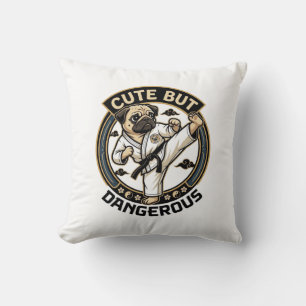 Cute But Dangerous Pug Dog Karate Kick_1 Cushion