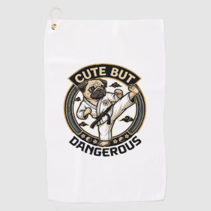 Cute But Dangerous Pug Dog Karate Kick_1 Golf Towel