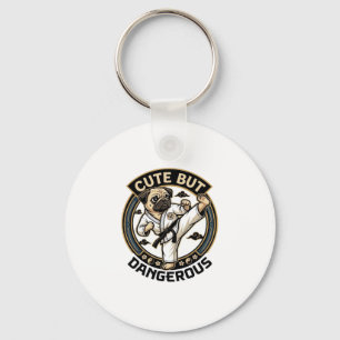 Cute But Dangerous Pug Dog Karate Kick_1 Key Ring