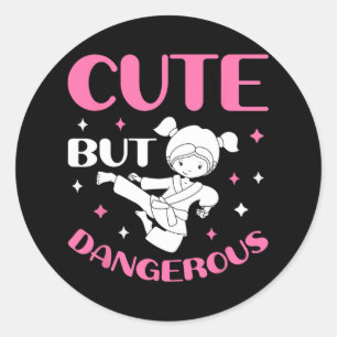 Cute But Dangerous Taekwondo Girl Karate Jiu Jitsu Classic Round Sticker