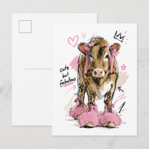 Cute But Fabulous Baby Cow with Pink Bows Postcard