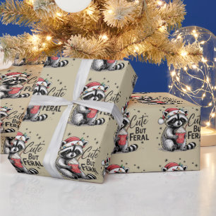 Cute But Feral Christmas Raccoon Cute Animal Xmas Wrapping Paper