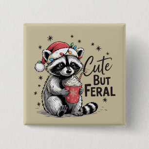 Cute But Feral Christmas Racoon Cute Animal Xmas 15 Cm Square Badge