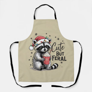Cute But Feral Christmas Racoon Cute Animal Xmas Apron