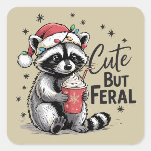 Cute But Feral Christmas Racoon Cute Animal Xmas Square Sticker