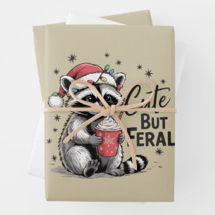 Cute But Feral Christmas Racoon Cute Animal Xmas Wrapping Paper Sheet