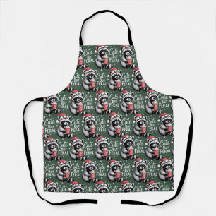 Cute But Feral Christmas Racoon Funny Animal Apron