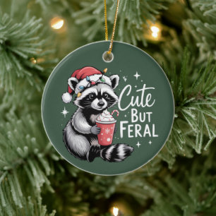 Cute But Feral Christmas Racoon Funny Animal Ceramic Ornament