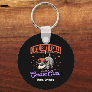 Cute But Feral Cousin Crew Vintage Retro Opossum Key Ring