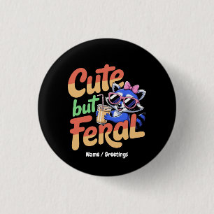 Cute But Feral Funny Adorable Racoon Retro Vacay 3 Cm Round Badge