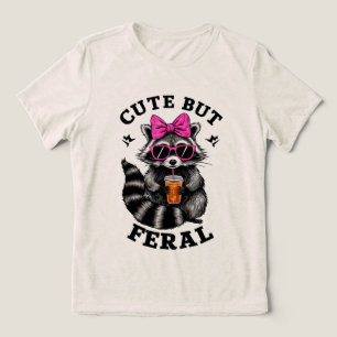 Cute But Feral Funny Colorful Racoon With Sunglass Tri-Blend Shirt