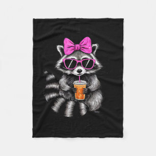 Cute But Feral Funny Colorful Racoon With Sungles  Fleece Blanket