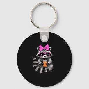 Cute But Feral Funny Colorful Racoon With Sungles  Key Ring