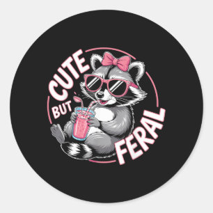 Cute But Feral Funny Colourful Racoon with Sungles Classic Round Sticker