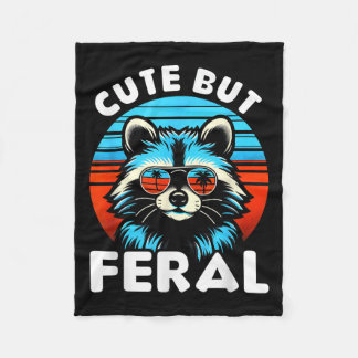 Cute But Feral Funny Colourful Racoon With Sungles Fleece Blanket