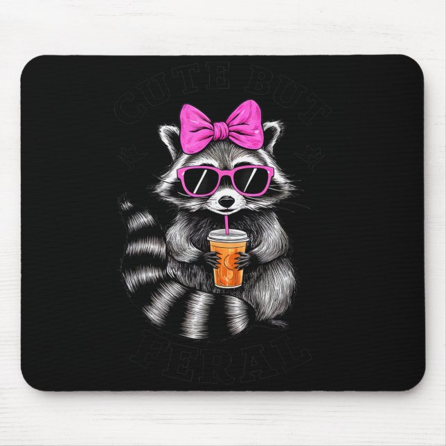 Cute But Feral Funny Colourful Racoon With Sungles Mouse Pad (Front)