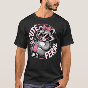 Cute But Feral Funny Colourful Racoon With T-Shirt