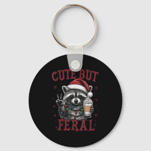 Cute But Feral Funny Raccoon Santa Christmas Match Key Ring