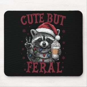 Cute But Feral Funny Raccoon Santa Christmas Match Mouse Pad