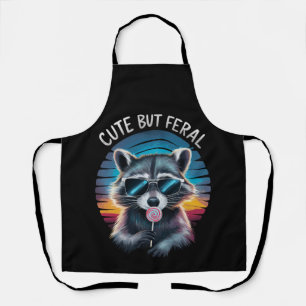 Cute But Feral Funny Racoon Apron