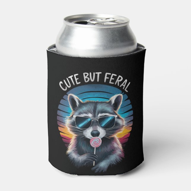 Cute But Feral Funny Racoon Can Cooler (Can Front)