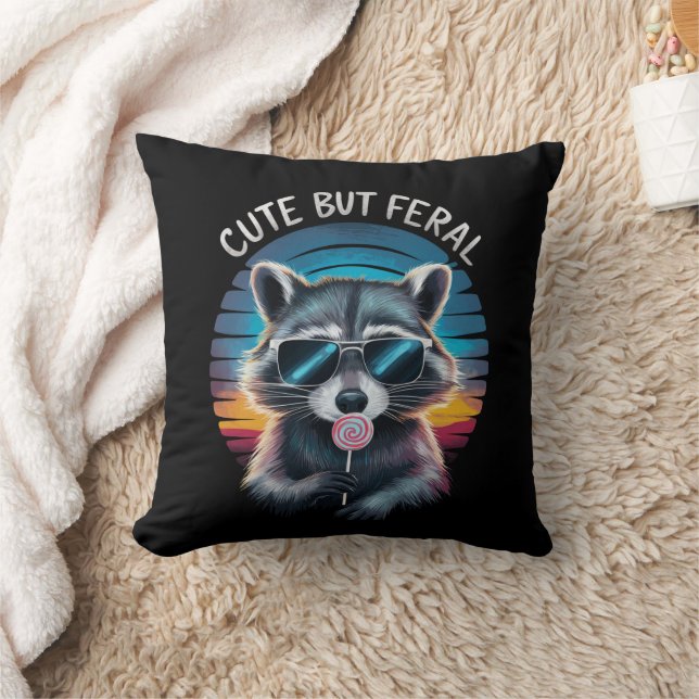 Cute But Feral Funny Racoon Cushion (Blanket)