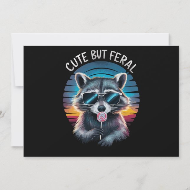 Cute But Feral Funny Racoon Invitation (Front)