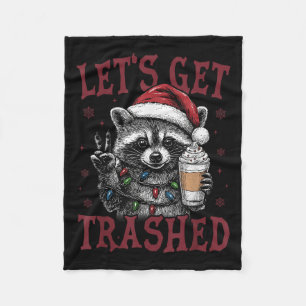 Cute But Feral Funny Racoon Santa Christmas Match Fleece Blanket